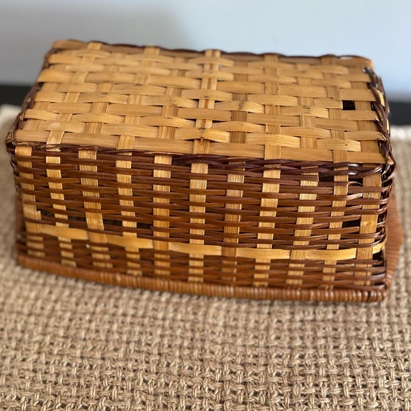 ORIGINAL ANTIQUE VINTAGE HAND WOVEN WOOD RECTANGULAR BASKET - Picture 9 of 9